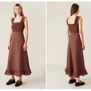 Ganni seersucker check maxi dress